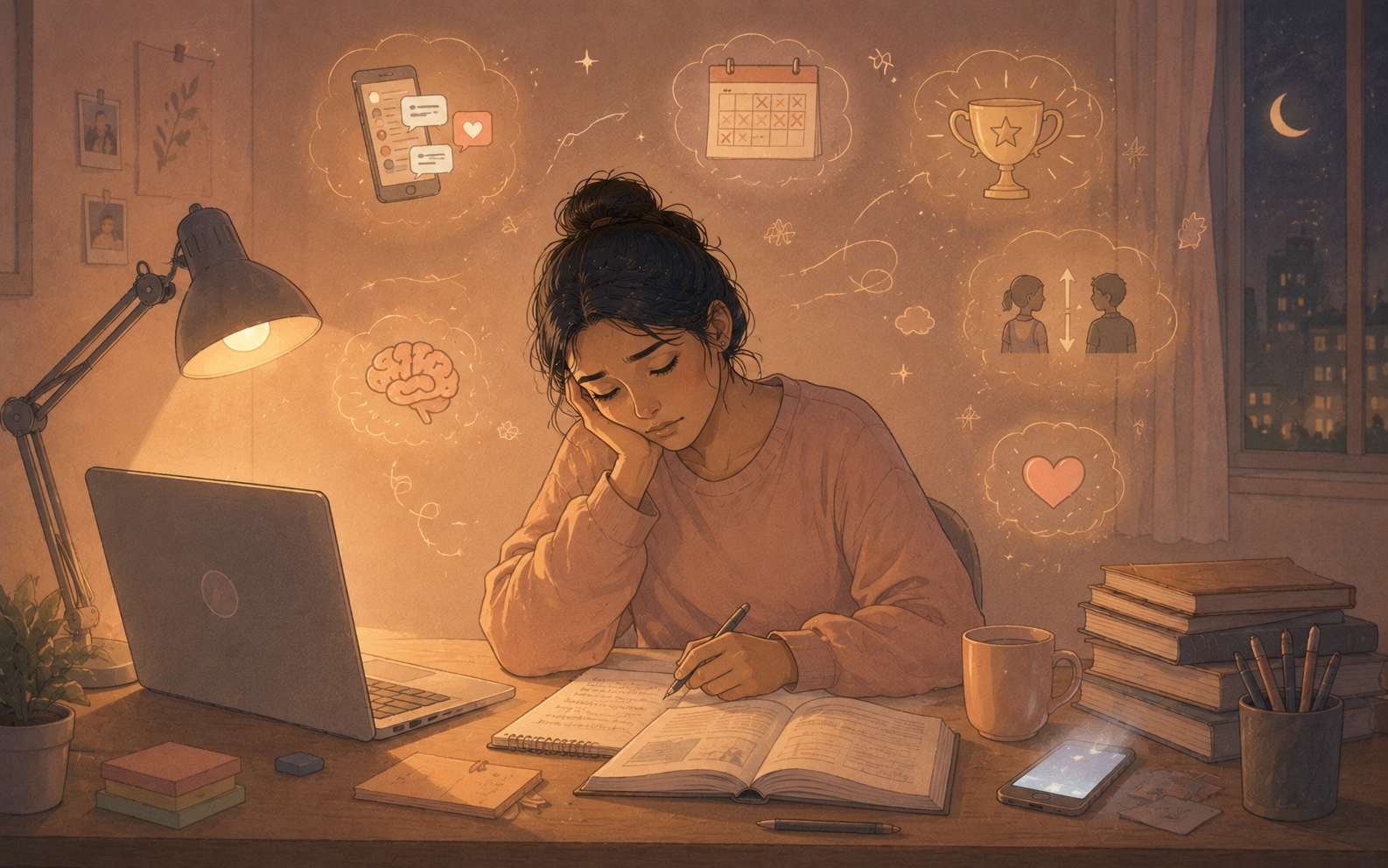 Teen student studying late at night — MHITR article on adolescent exhaustion